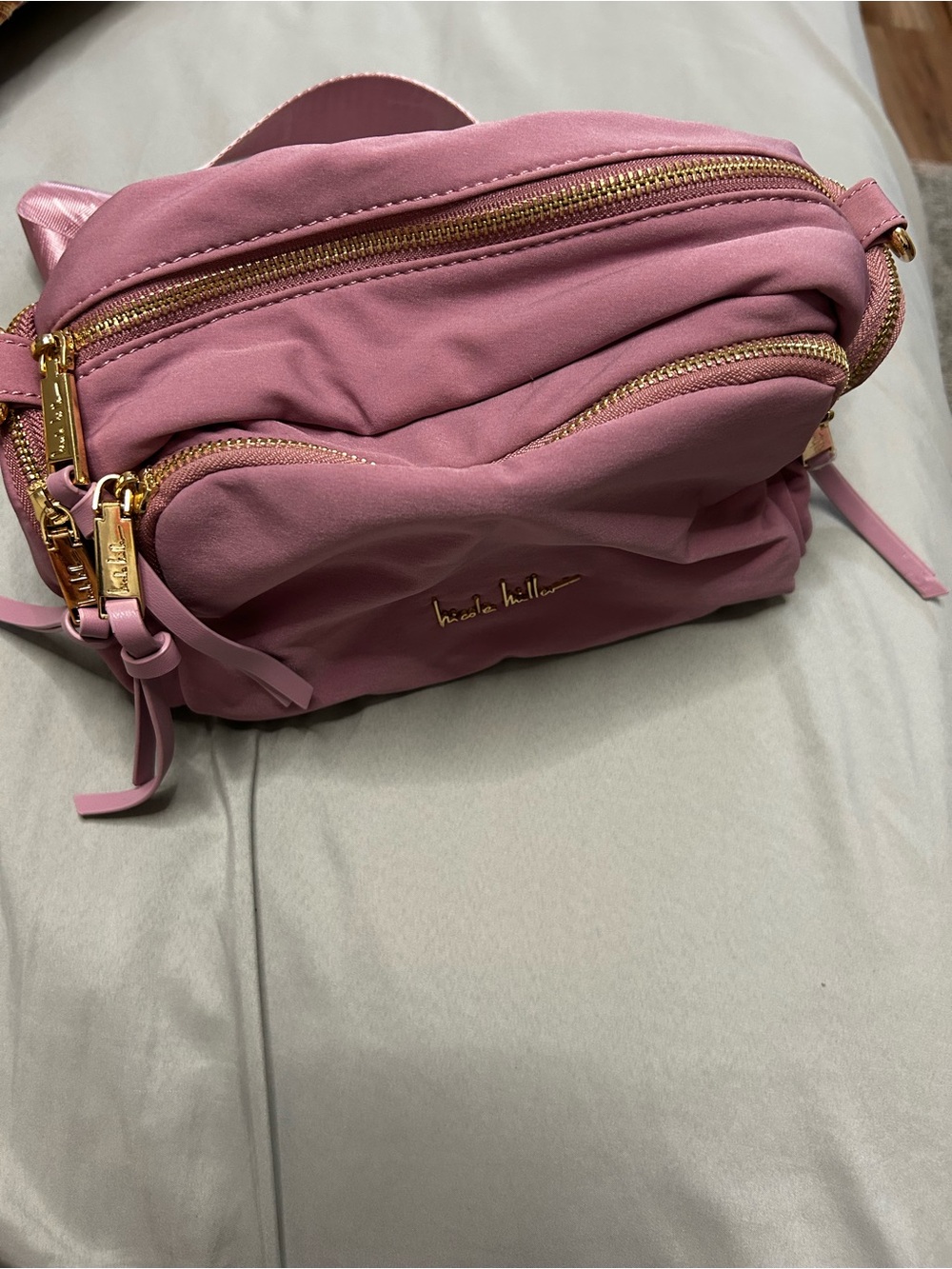Nicole Miller Rose Pink Crossbody Bag with Gold Hardware